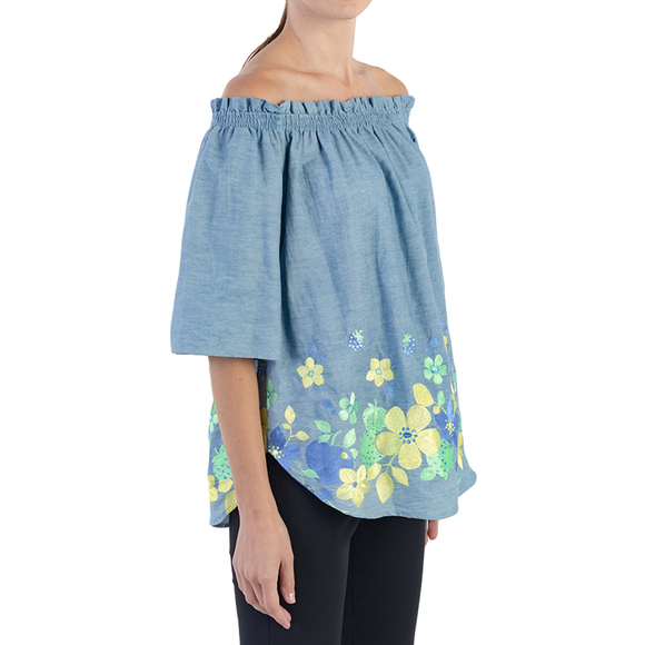 ELMAS PHIL BLUE, LIGHT GREEN, SKY BLUE, YELLOW BLOUSE | WOMENS SIZE S - Picture 3 of 5